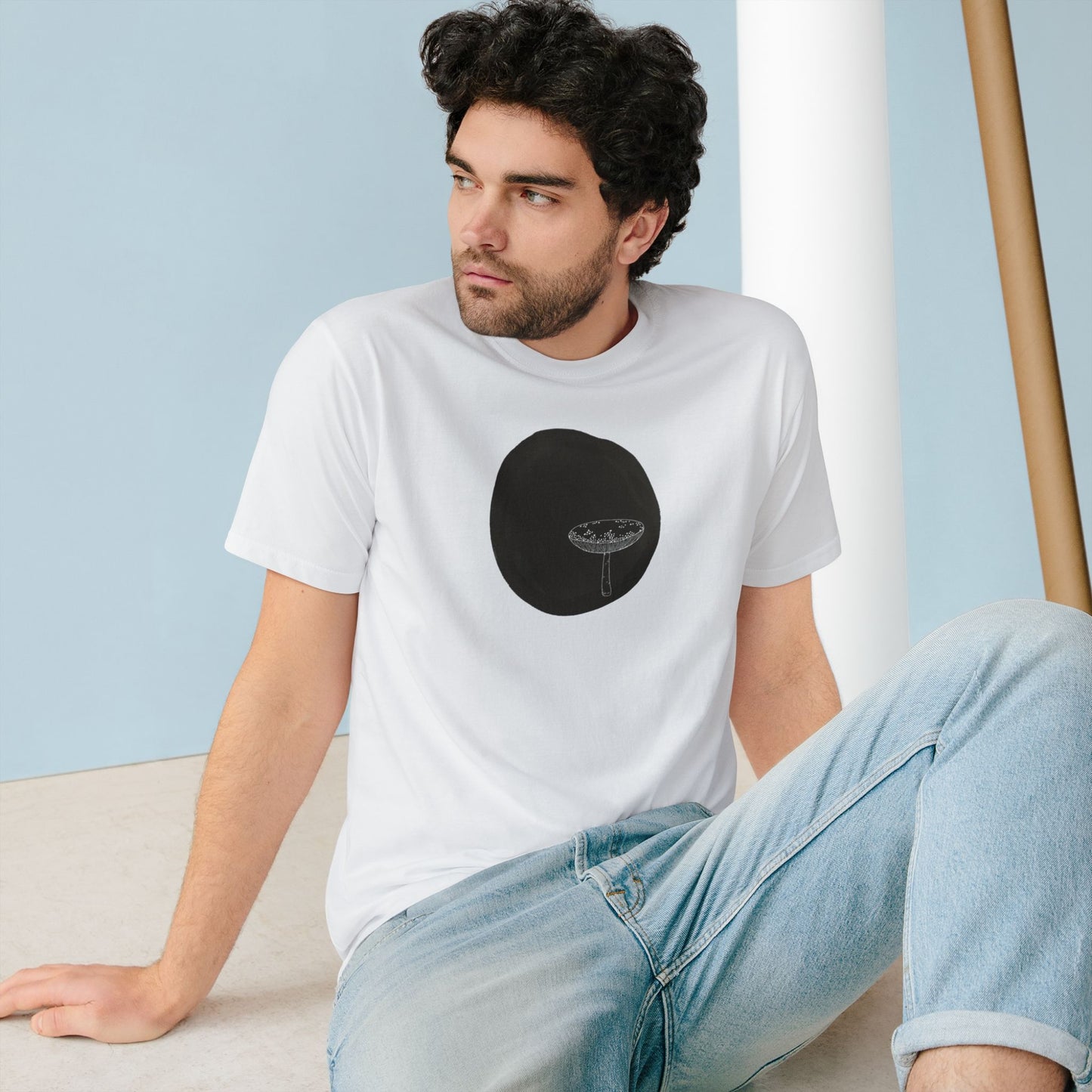 Organic T-shirt - 100% Organic Cotton Mushroom Unisex Design - Eco Friendly Minimal Urban Modern Arty Shirt Size XS-3XL (black mushroom