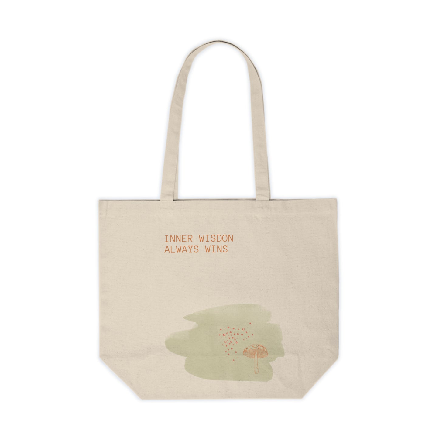 Canvas Shopping Tote Bag with Inner Wisdom Always Wins Quote with a dreaming mushroom